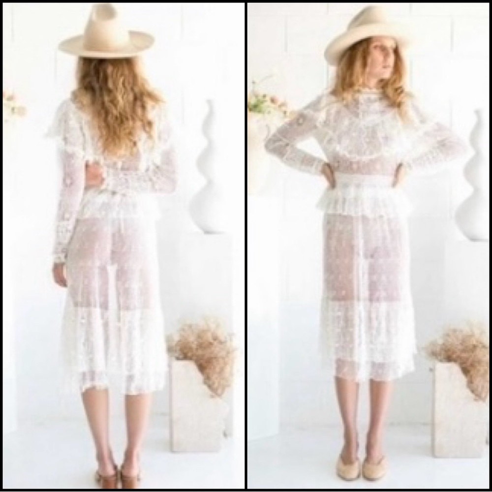 70s Vintage Edwardian Crochet Dress